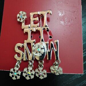 Let It Snow Brooch/Pin. NWT. Pin w/ Snowflakes. Silvertone. Very Pretty. Festive
